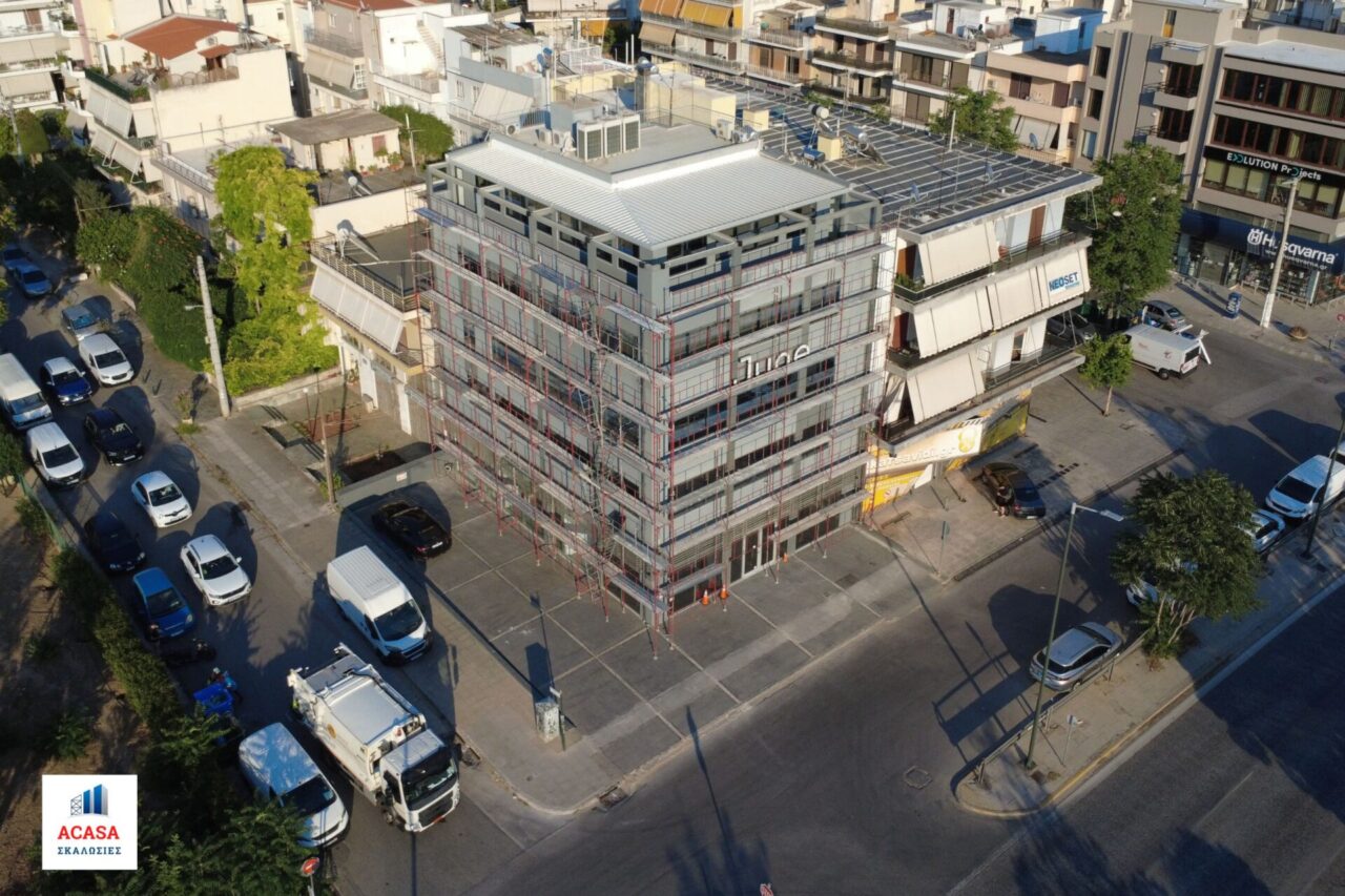 Σκαλωσιά στην Ηλιούπολη για ανακαίνιση κτιρίου γραφείων από την εταιρεία ΣΚΑΛΩΣΙΕΣ ACASA